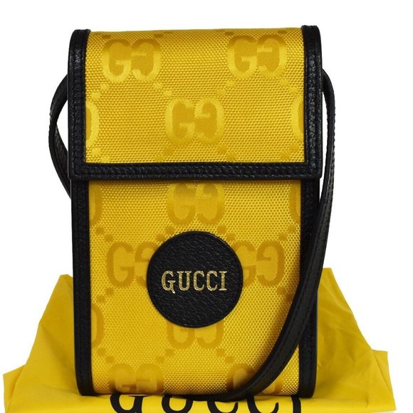 GUCCI GG Off The Grid Mini Shoulder Bag Nylon Leather Black Yellow Italy 18RJ181 - Picture 1 of 16